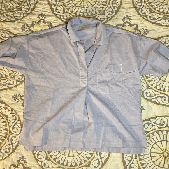Everlane Womens Short Sleeve Soft Blue Kaftan Popover Blouse Size 8 - Picture 3 of 11